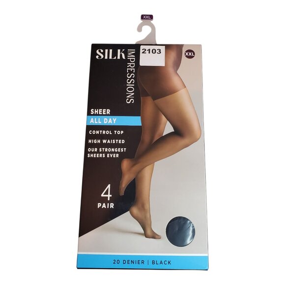 NEW Silk Impressions SZ XXL 20 Denier Sheer Tights & Control Top Pantyhose Black - Picture 1 of 7
